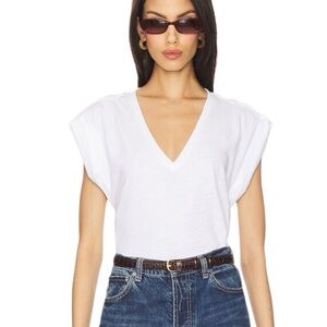 LN Nation x Revolve Cooper V-Neck Roll Sleeve Tee Tank Top in Optic White - L